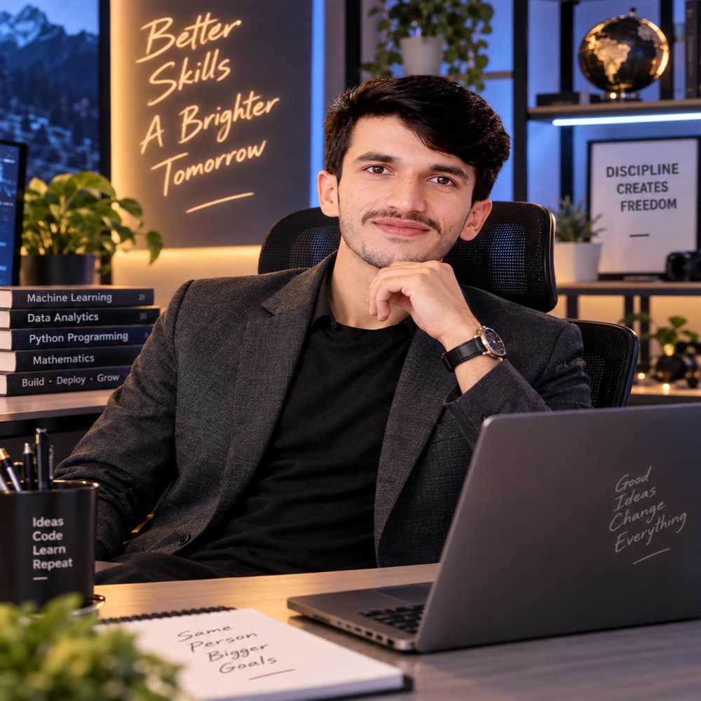 Portrait of Muhammad Danish in his workspace